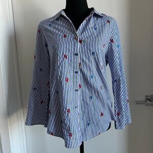 Antilia Femme Blouse Striped Embroidered Floral See Measurements